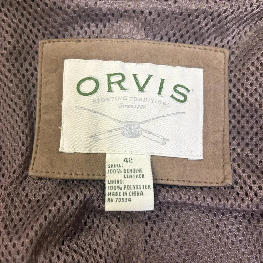 VTG Orvis Jacket Mens 42 Brown Fishing Blazer Canvas Safari Hunt Leather